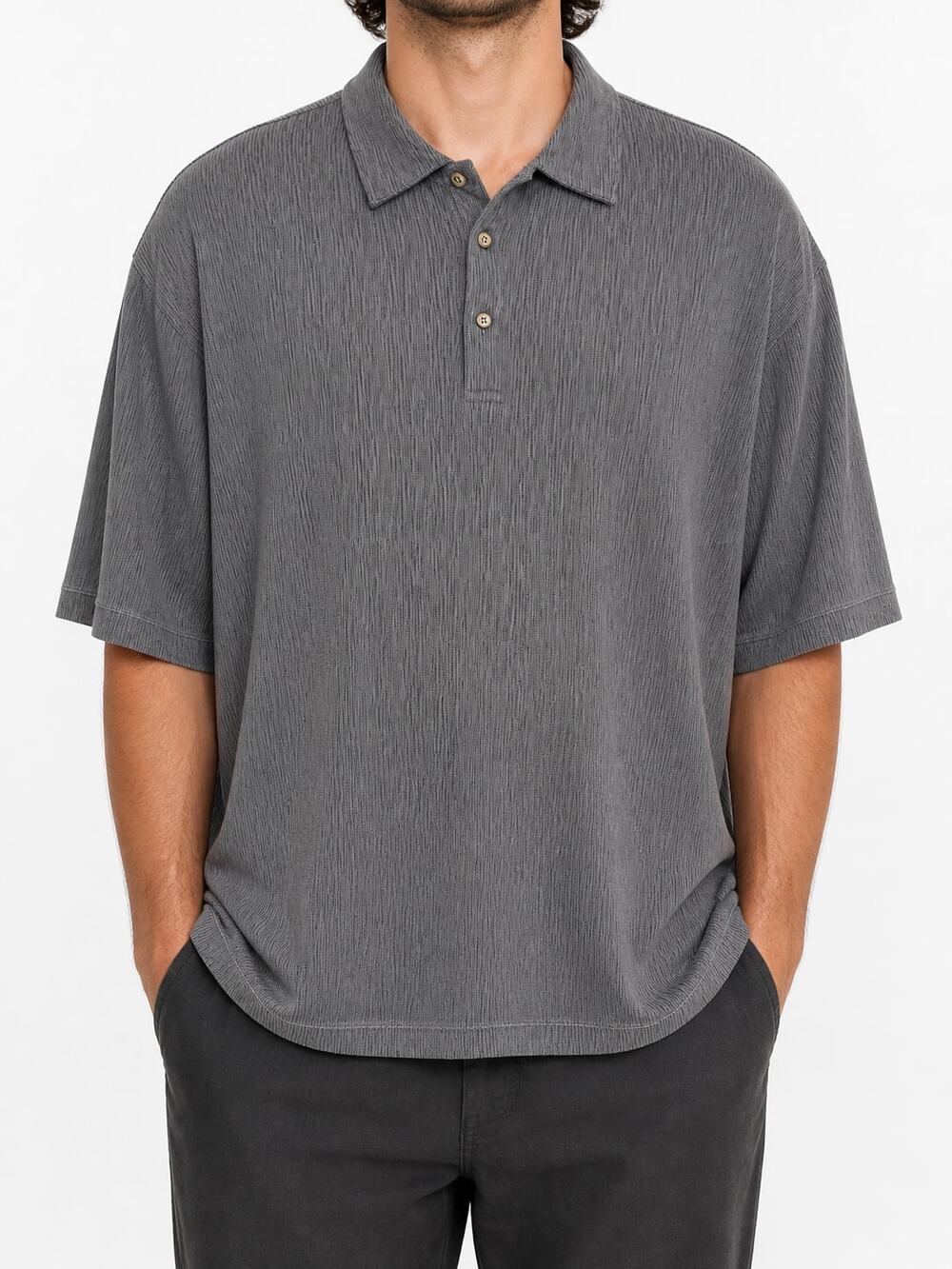 Nat Nast Men's Gray Textured Modal Polo Short Sleeve XXL 2XL Big & Tall Shirt